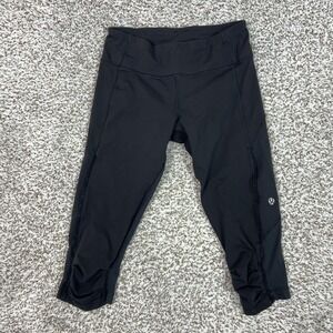 Lululemon Pants Womens 4 Black Capri Leggings Zip Pocket Running Gym Workout